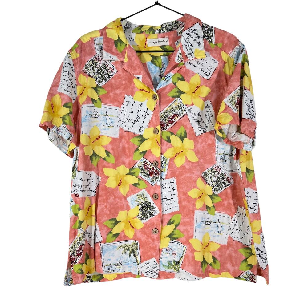 Marsh Landing Mens Hawaiian Shirt Multicolor Floral Short Sleeve XL